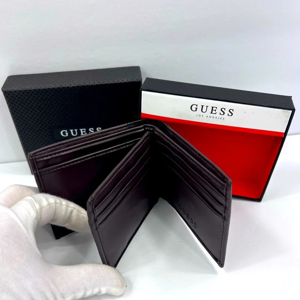 GUESS,MEN’S WALLET, BROWN, TRI FOLD, 9 CREDIT CARD HOLDER,4 HIDDEN COMPARTMENT